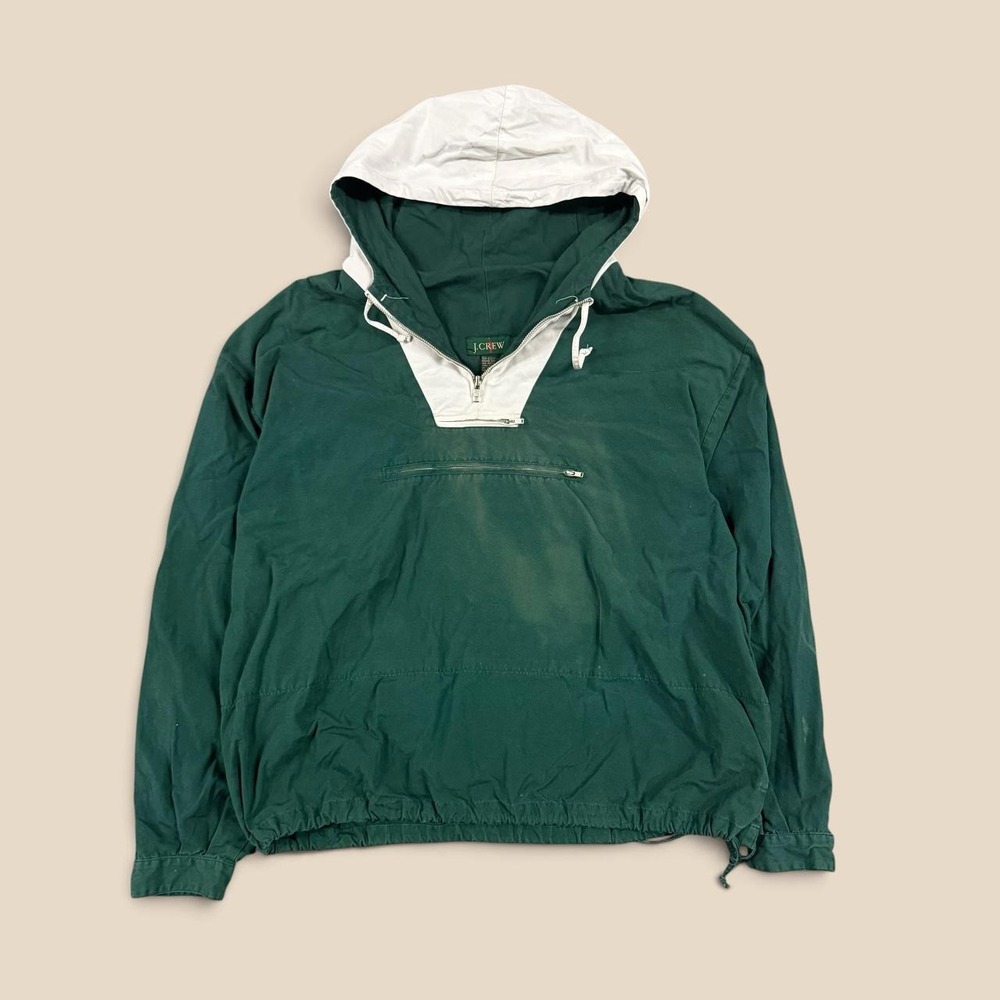 Vintage 90s J Crew Oarsman Cotton Anorak Pullover Green Large Fade Marks